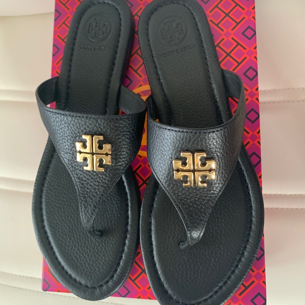 TORY BURCH Jolie Flat Thong Black Size 6.5